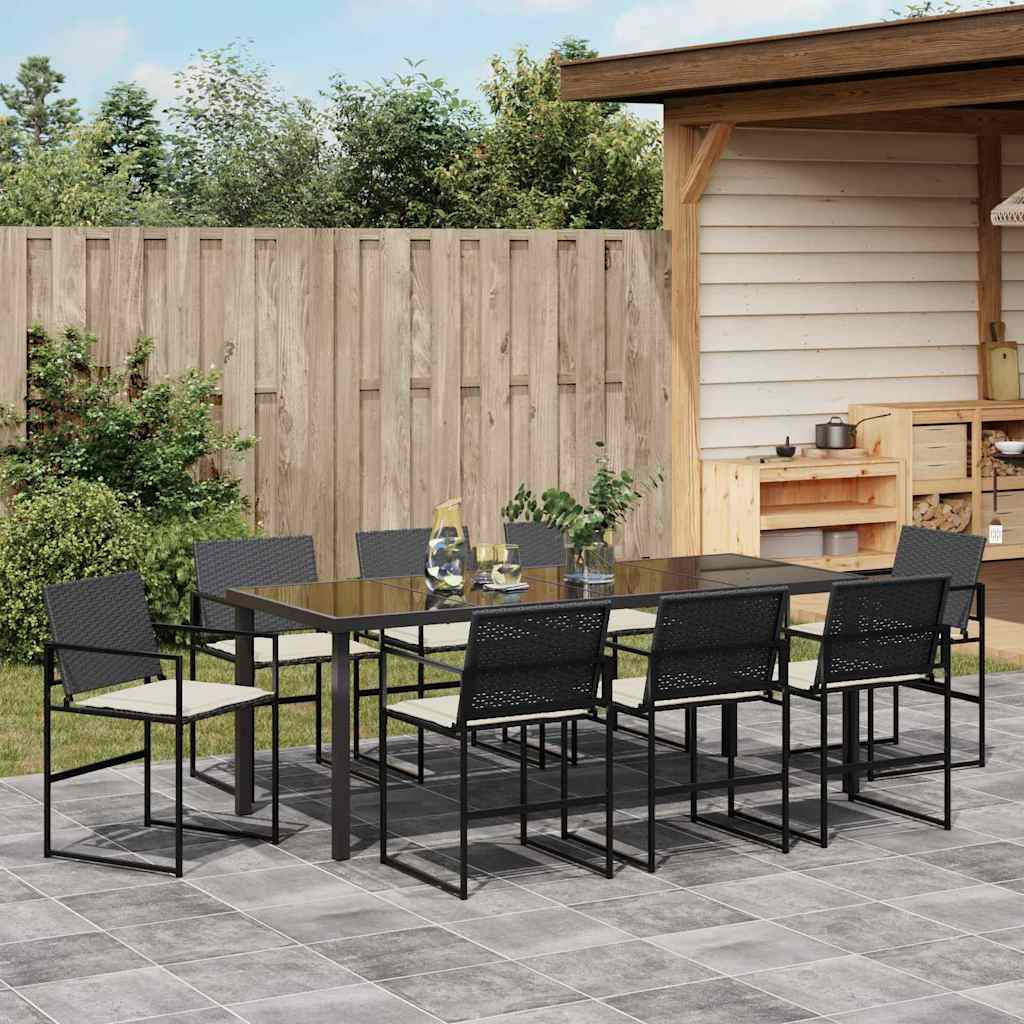 Set da Pranzo per Giardino 9 pz Nero e Crema polyrattan