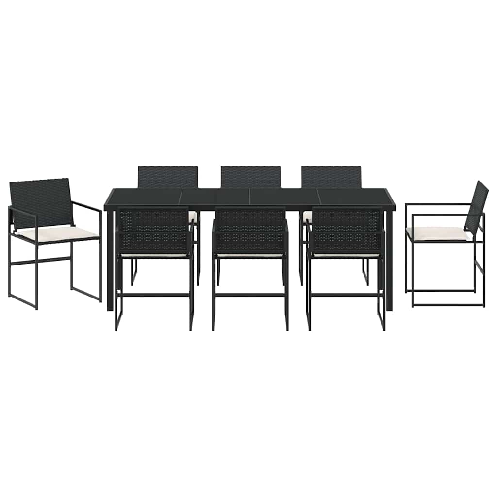 Set da Pranzo per Giardino 9 pz Nero e Crema polyrattan