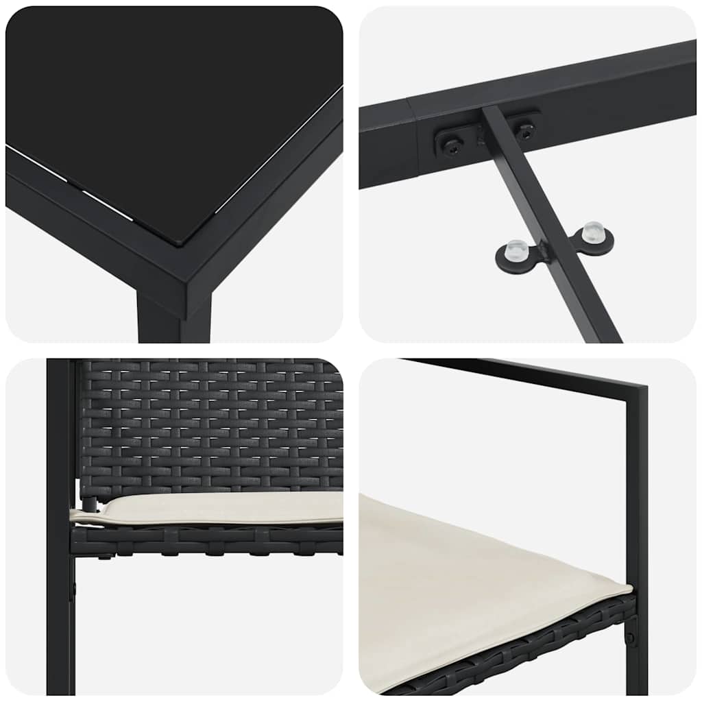 Set da Pranzo per Giardino 9 pz Nero e Crema polyrattan