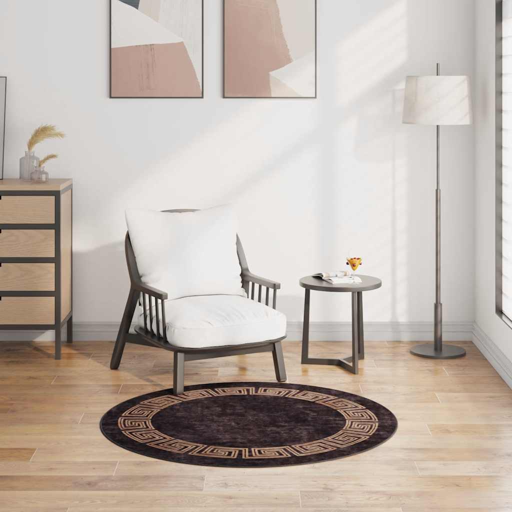 Tappeto Lavabile φ120 cm Nero e Oro