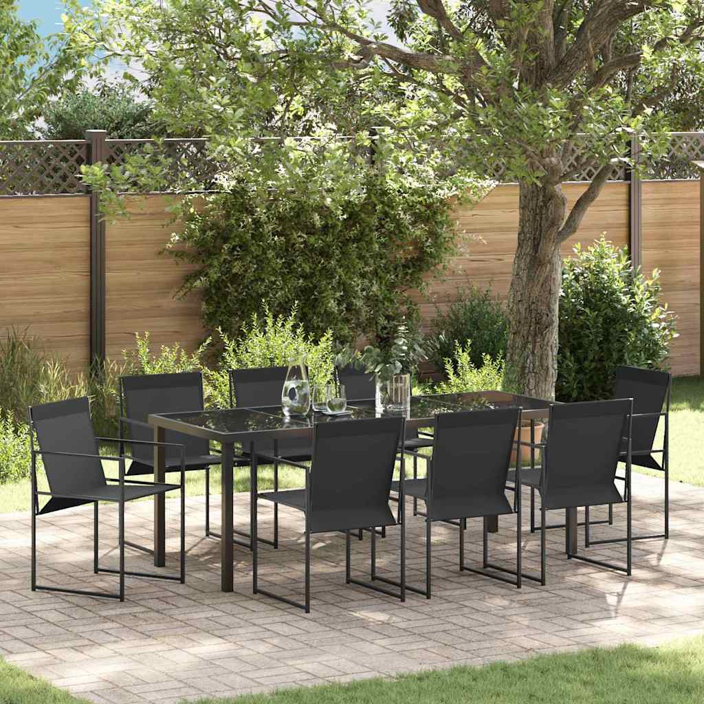 Set da Pranzo per Giardino 9 pz Nero Textilene e Acciaio