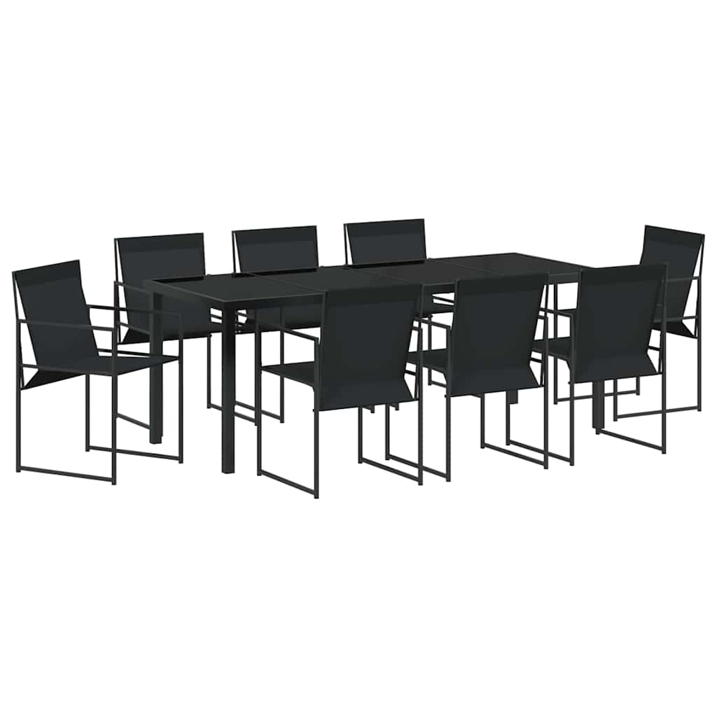 Set da Pranzo per Giardino 9 pz Nero Textilene e Acciaio
