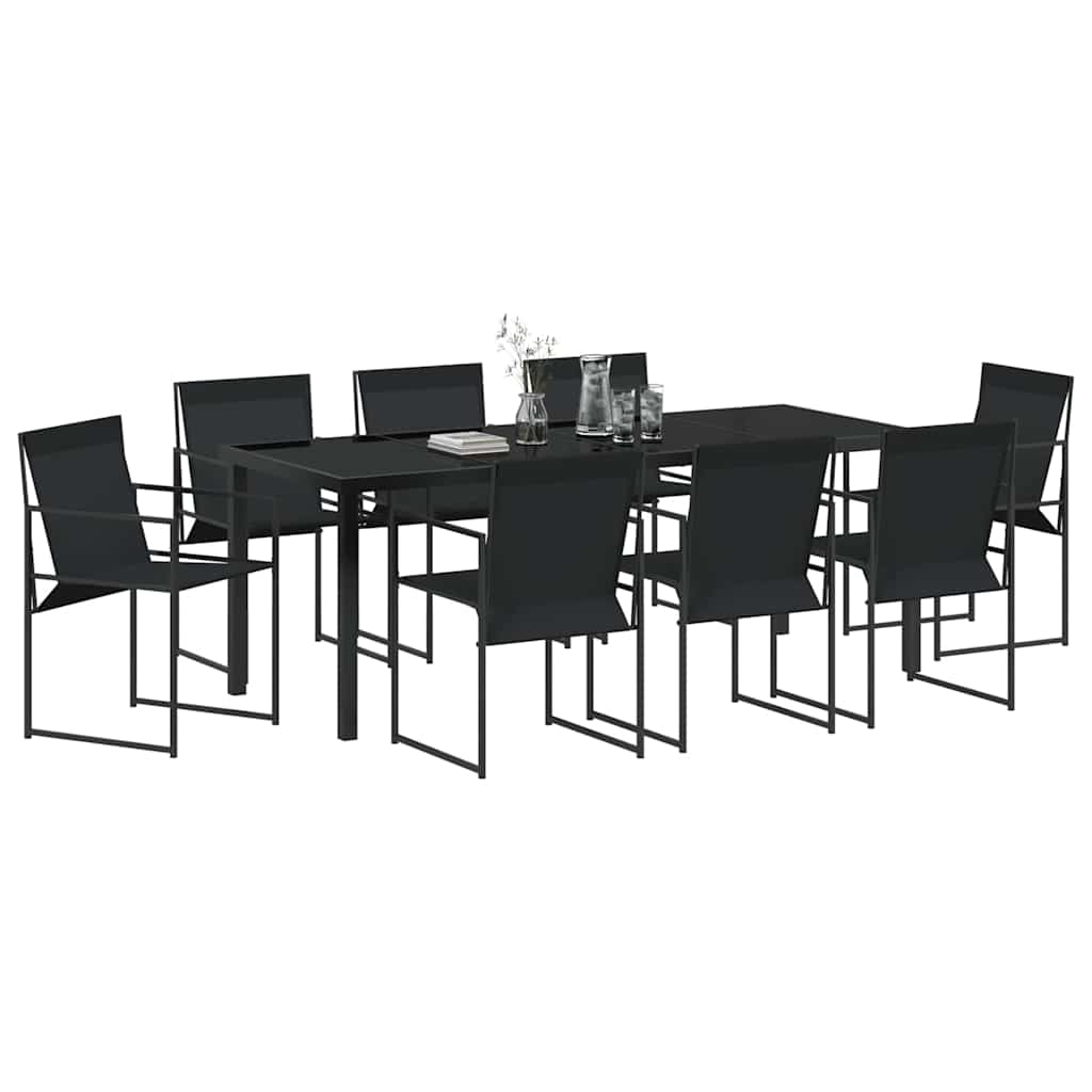 Set da Pranzo per Giardino 9 pz Nero Textilene e Acciaio