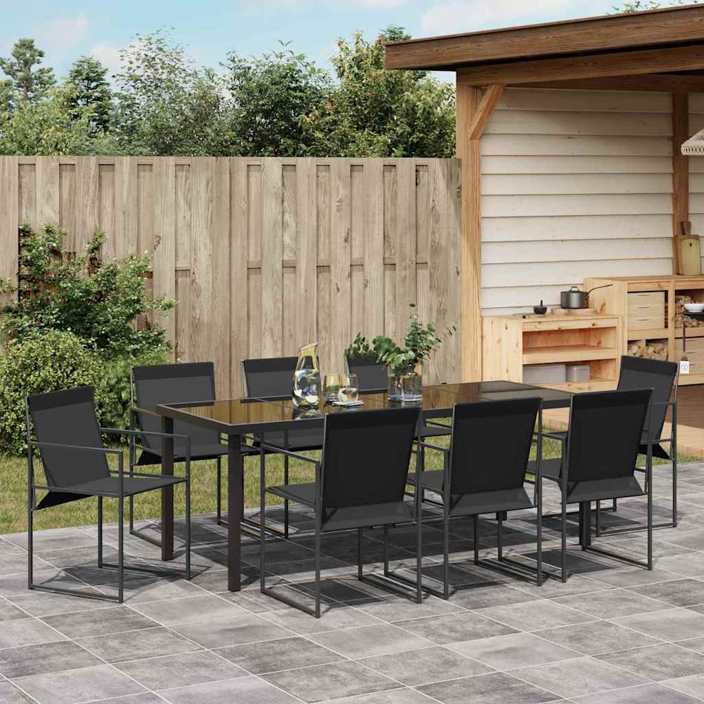 Set da Pranzo per Giardino 9 pz Nero Textilene e Acciaio