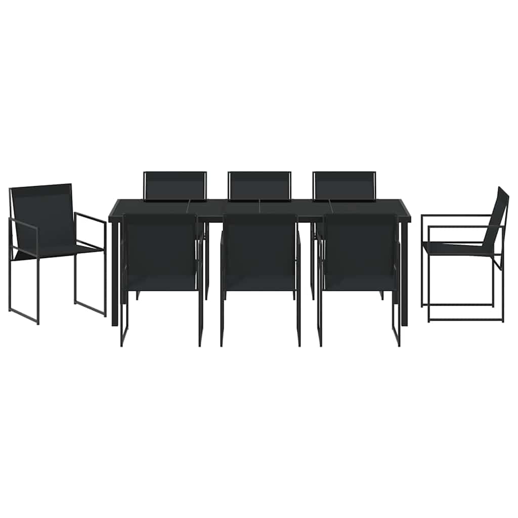 Set da Pranzo per Giardino 9 pz Nero Textilene e Acciaio