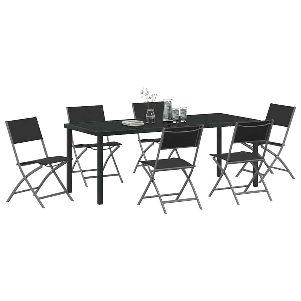 Set da Pranzo per Giardino 7 pz Nero