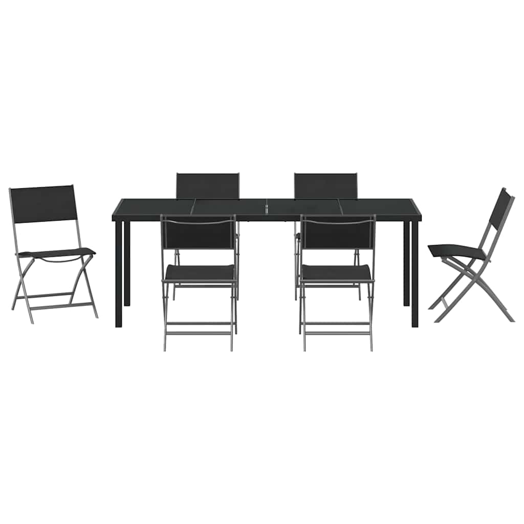 Set da Pranzo per Giardino 7 pz Nero