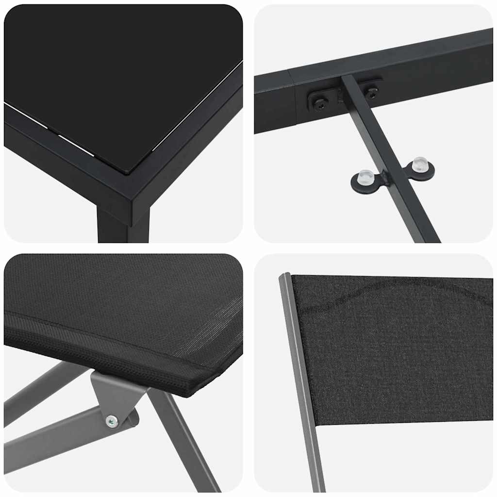 Set da Pranzo per Giardino 7 pz Nero