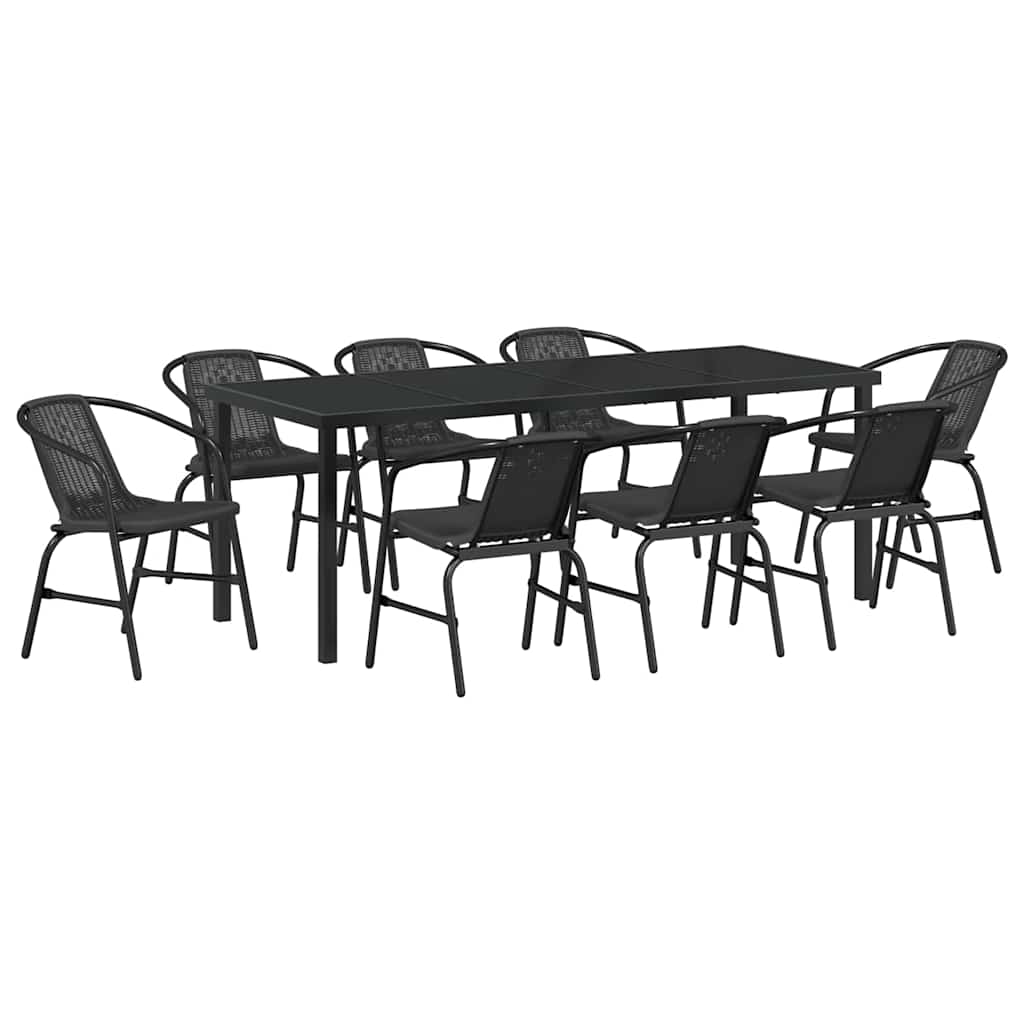 Set da Pranzo per Giardino 9 pz Nero