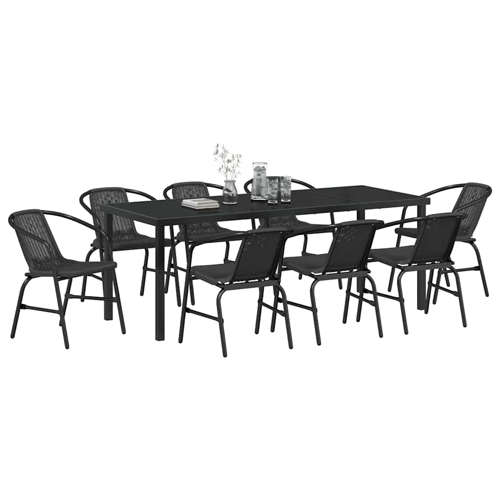 Set da Pranzo per Giardino 9 pz Nero