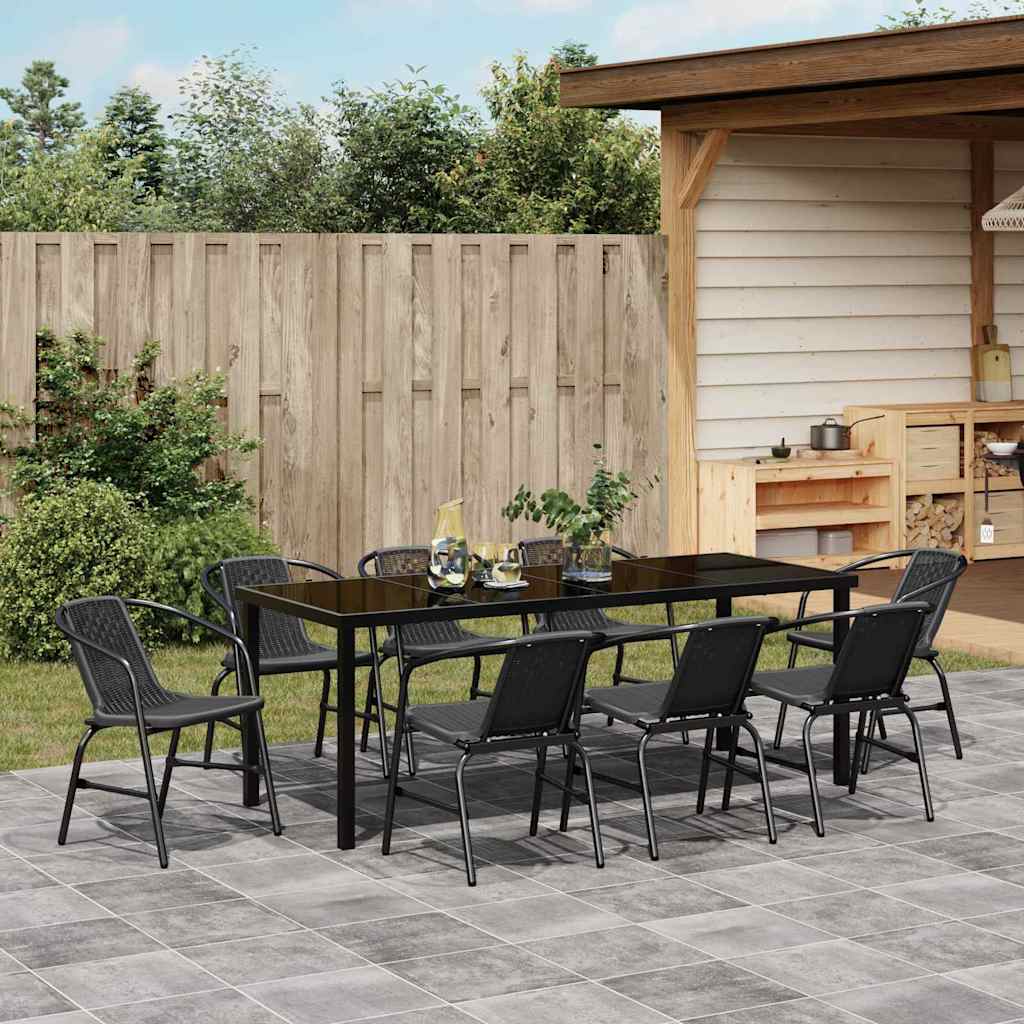 Set da Pranzo per Giardino 9 pz Nero
