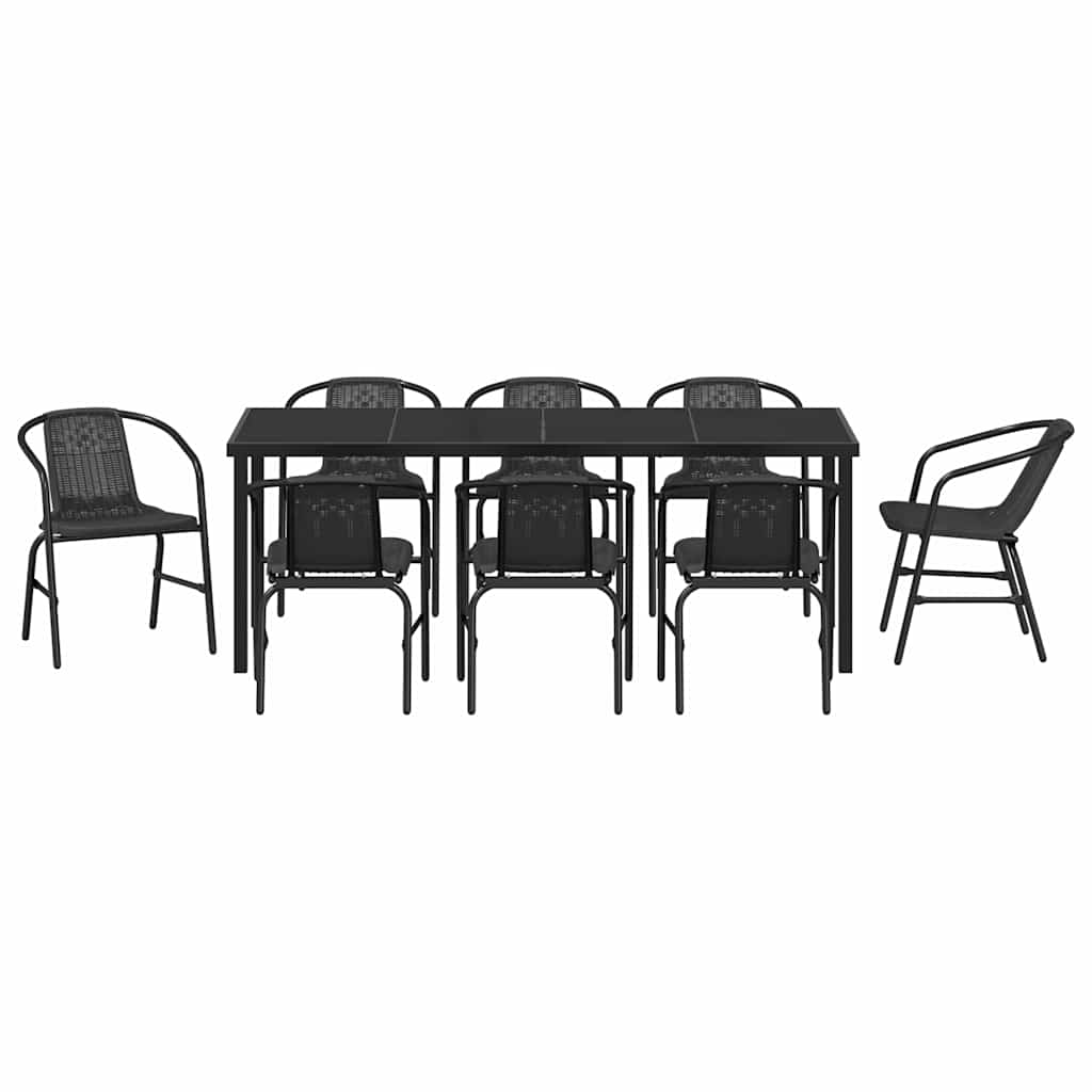 Set da Pranzo per Giardino 9 pz Nero