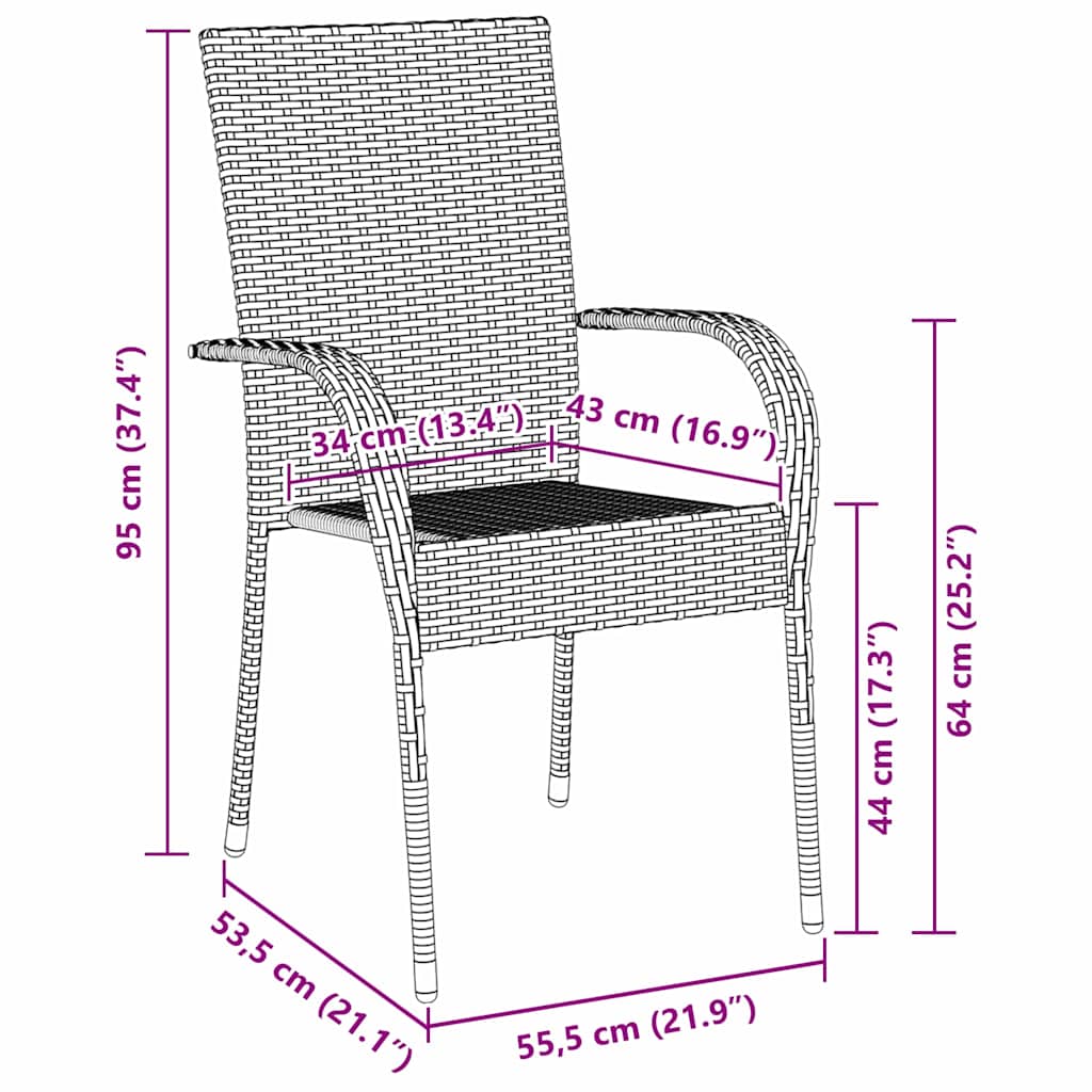 Set da Pranzo per Giardino 7 pz Nero