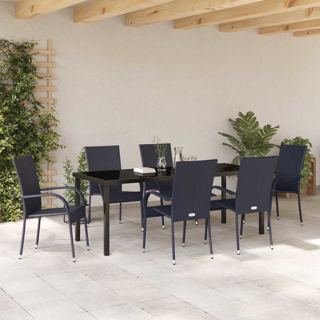Set da Pranzo per Giardino 7 pz Nero
