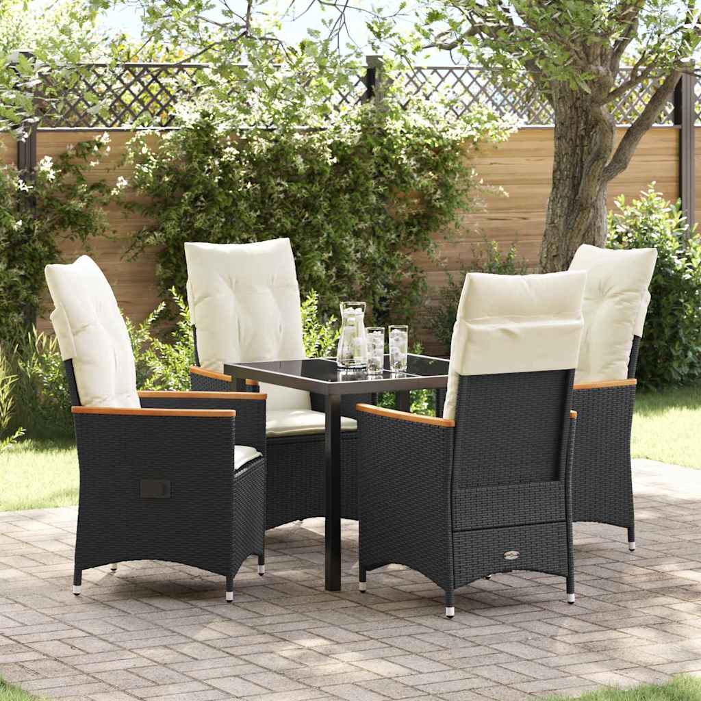 Set da Pranzo per Giardino 5 pz Nero polyrattan