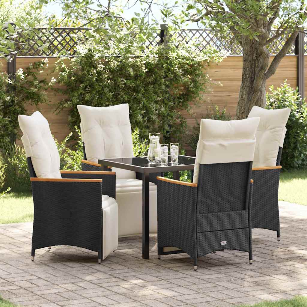Set da Pranzo per Giardino 5 pz Nero polyrattan