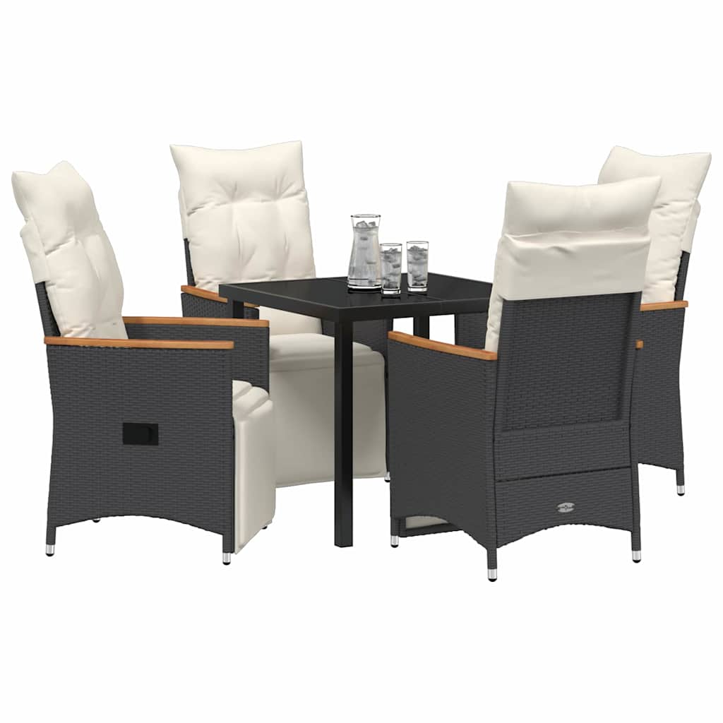Set da Pranzo per Giardino 5 pz Nero polyrattan