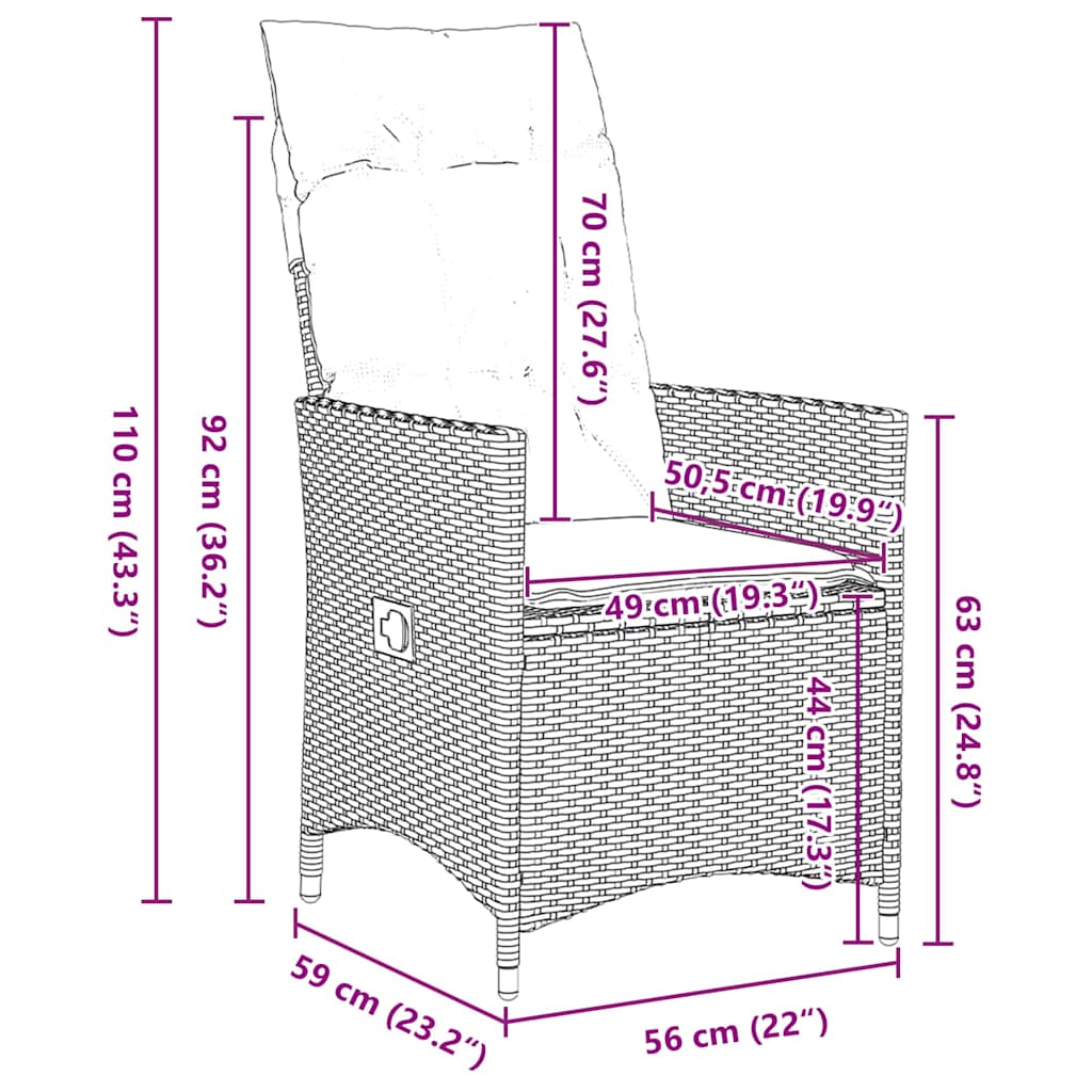 Set da Pranzo per Giardino 3 pz Grigio polyrattan