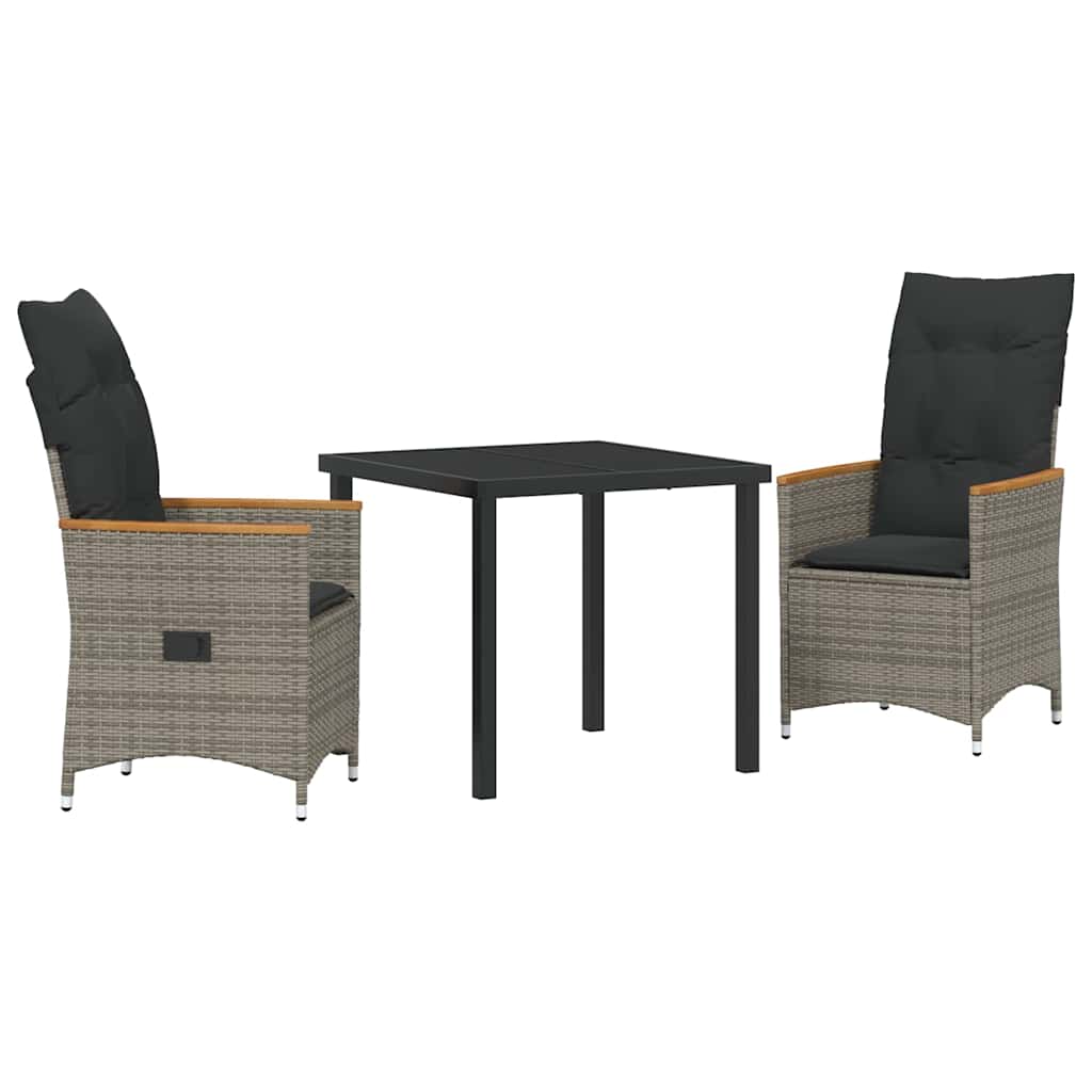 Set da Pranzo per Giardino 3 pz Grigio polyrattan