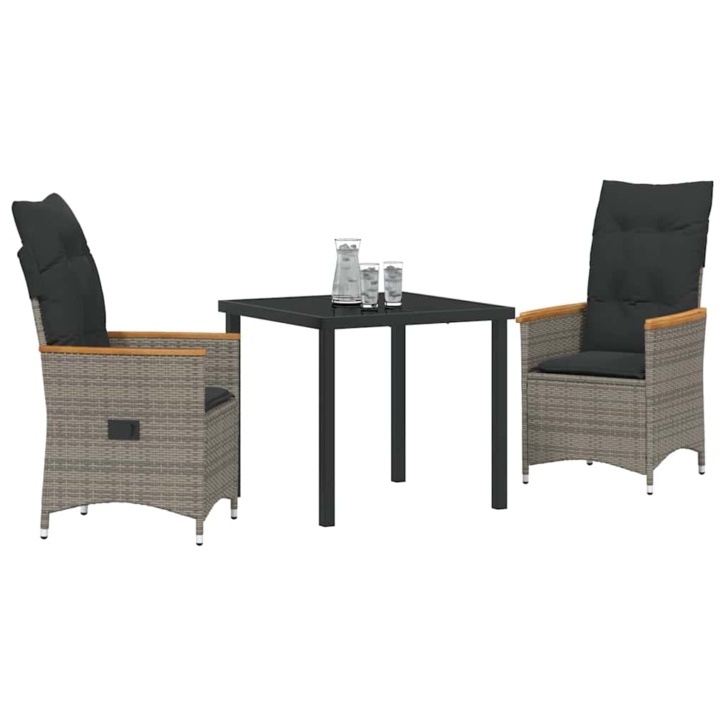 Set da Pranzo per Giardino 3 pz Grigio polyrattan