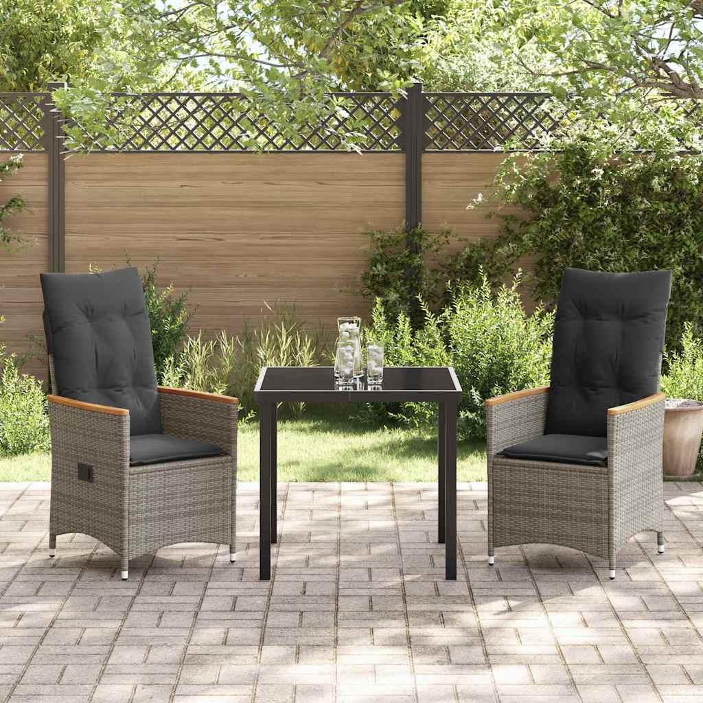 Set da Pranzo per Giardino 3 pz Grigio polyrattan