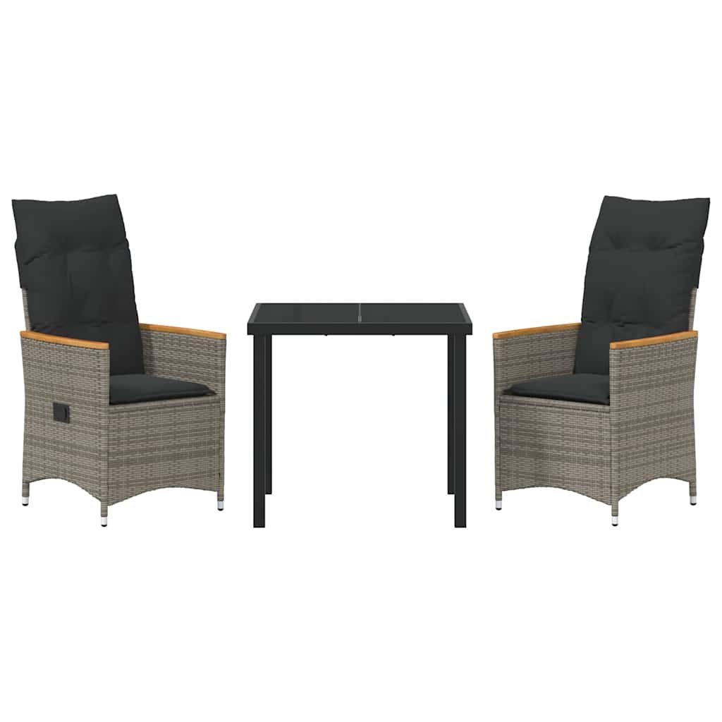 Set da Pranzo per Giardino 3 pz Grigio polyrattan