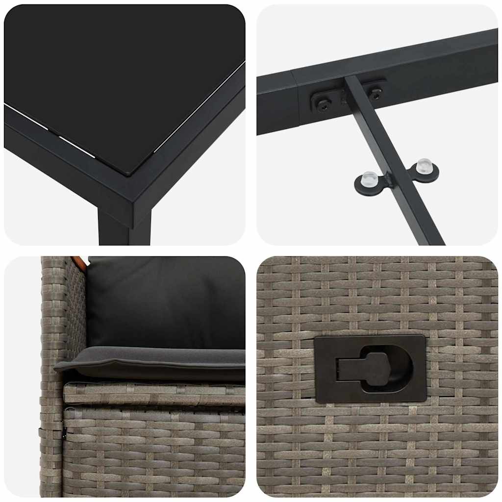 Set da Pranzo per Giardino 3 pz Grigio polyrattan