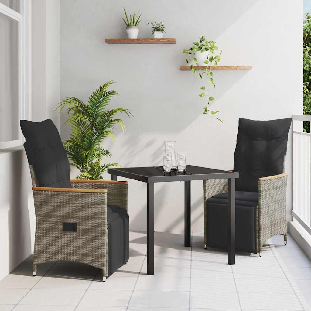 Set da Pranzo per Giardino 3 pz Grigio polyrattan
