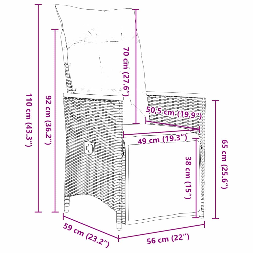 Set da Pranzo per Giardino 3 pz Grigio polyrattan