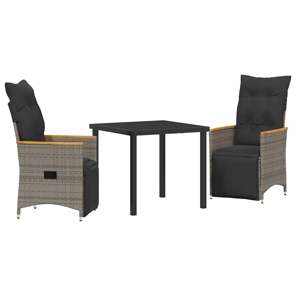 Set da Pranzo per Giardino 3 pz Grigio polyrattan