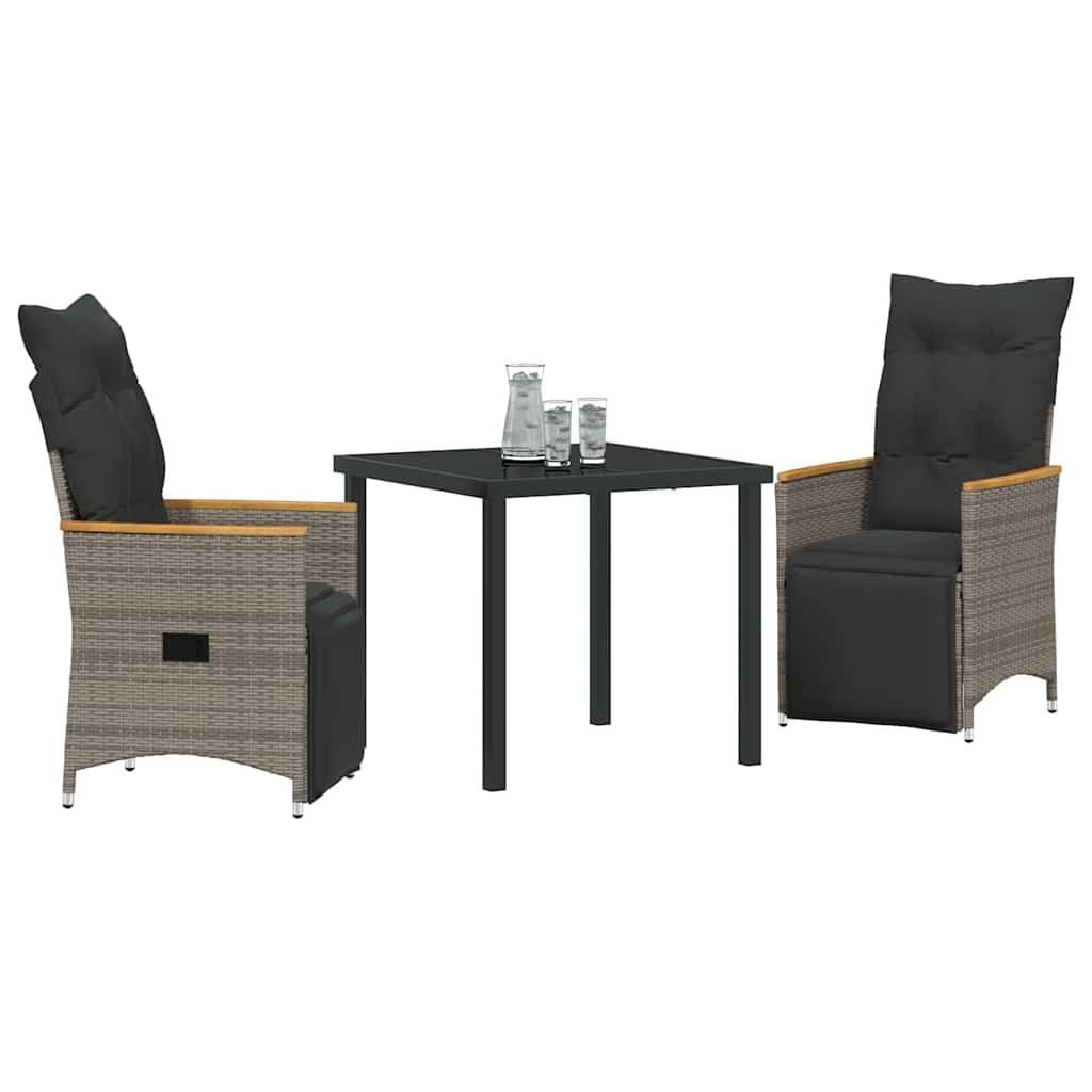 Set da Pranzo per Giardino 3 pz Grigio polyrattan