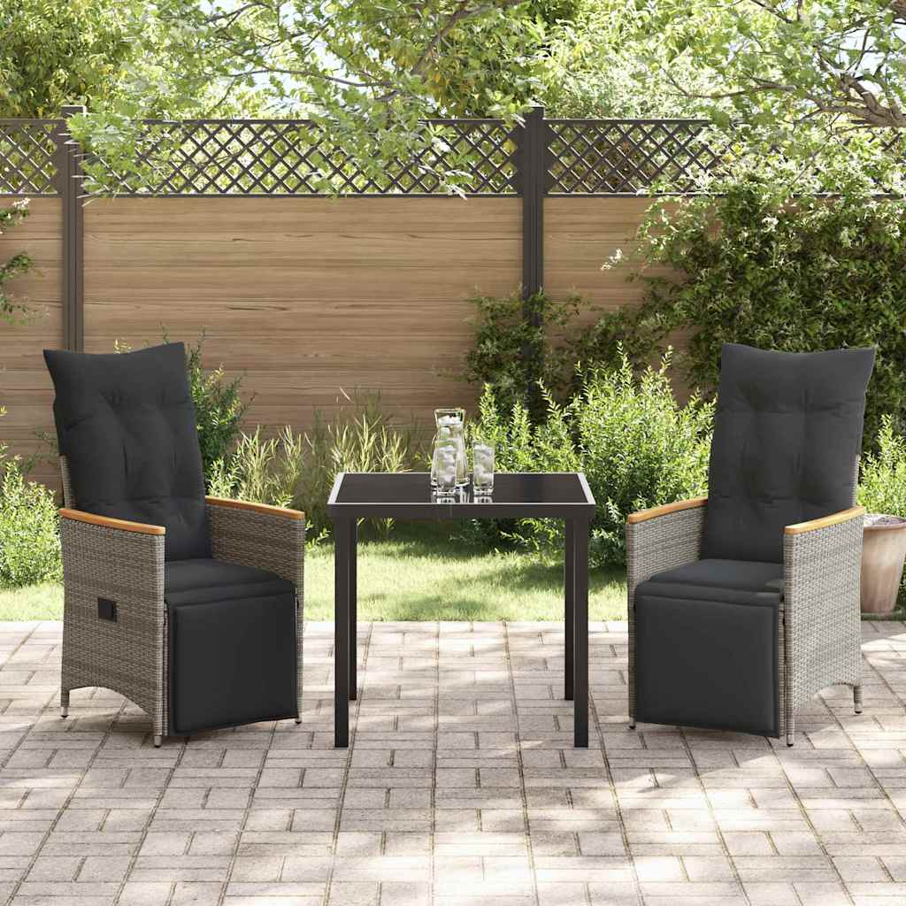 Set da Pranzo per Giardino 3 pz Grigio polyrattan