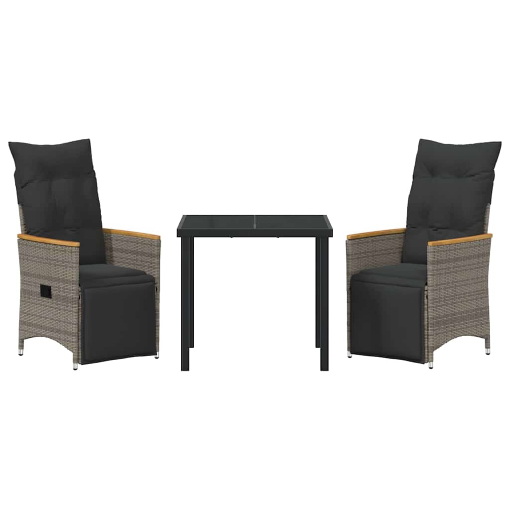 Set da Pranzo per Giardino 3 pz Grigio polyrattan