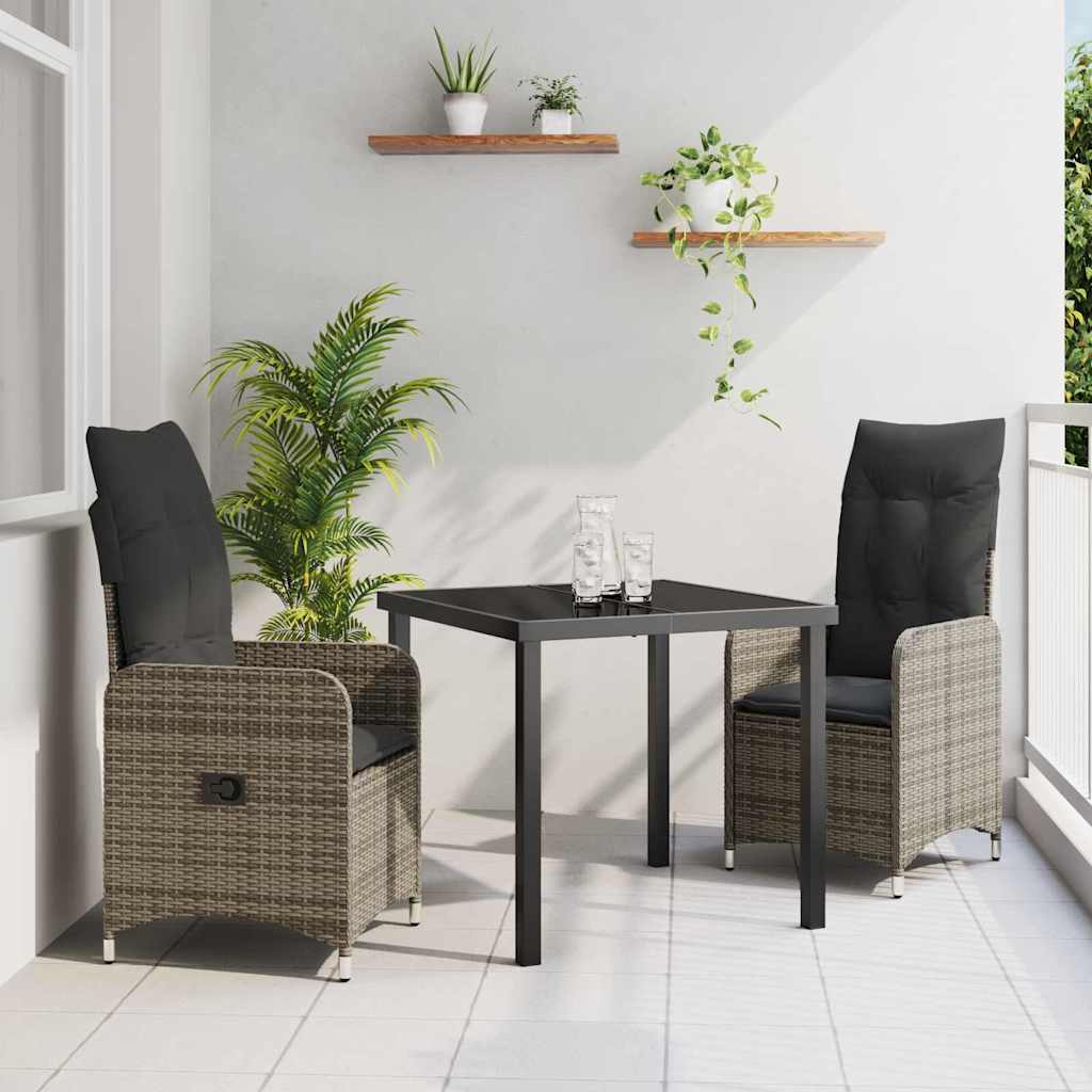 Set da Pranzo per Giardino 3 pz Grigio polyrattan