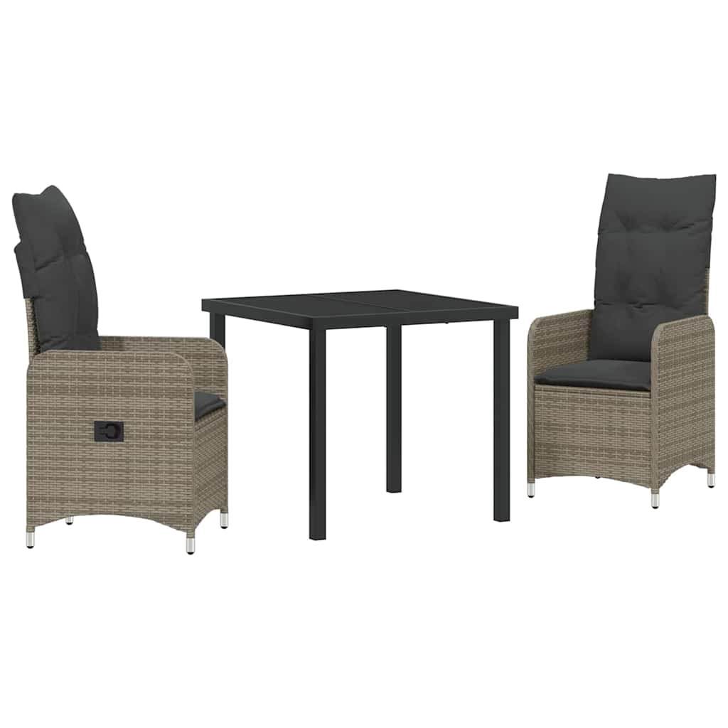 Set da Pranzo per Giardino 3 pz Grigio polyrattan