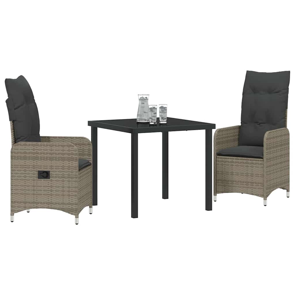 Set da Pranzo per Giardino 3 pz Grigio polyrattan
