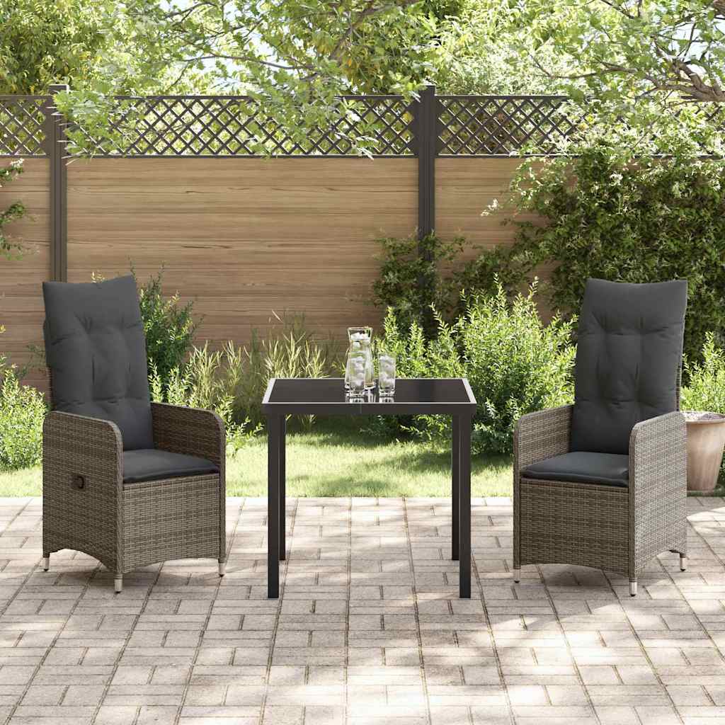 Set da Pranzo per Giardino 3 pz Grigio polyrattan
