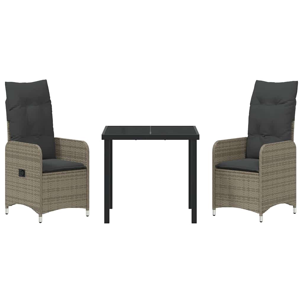 Set da Pranzo per Giardino 3 pz Grigio polyrattan