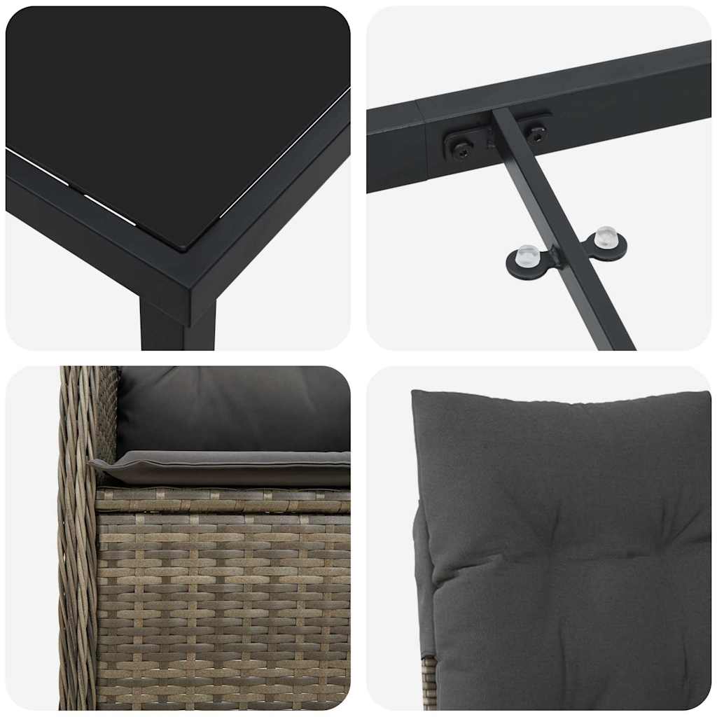Set da Pranzo per Giardino 3 pz Grigio polyrattan