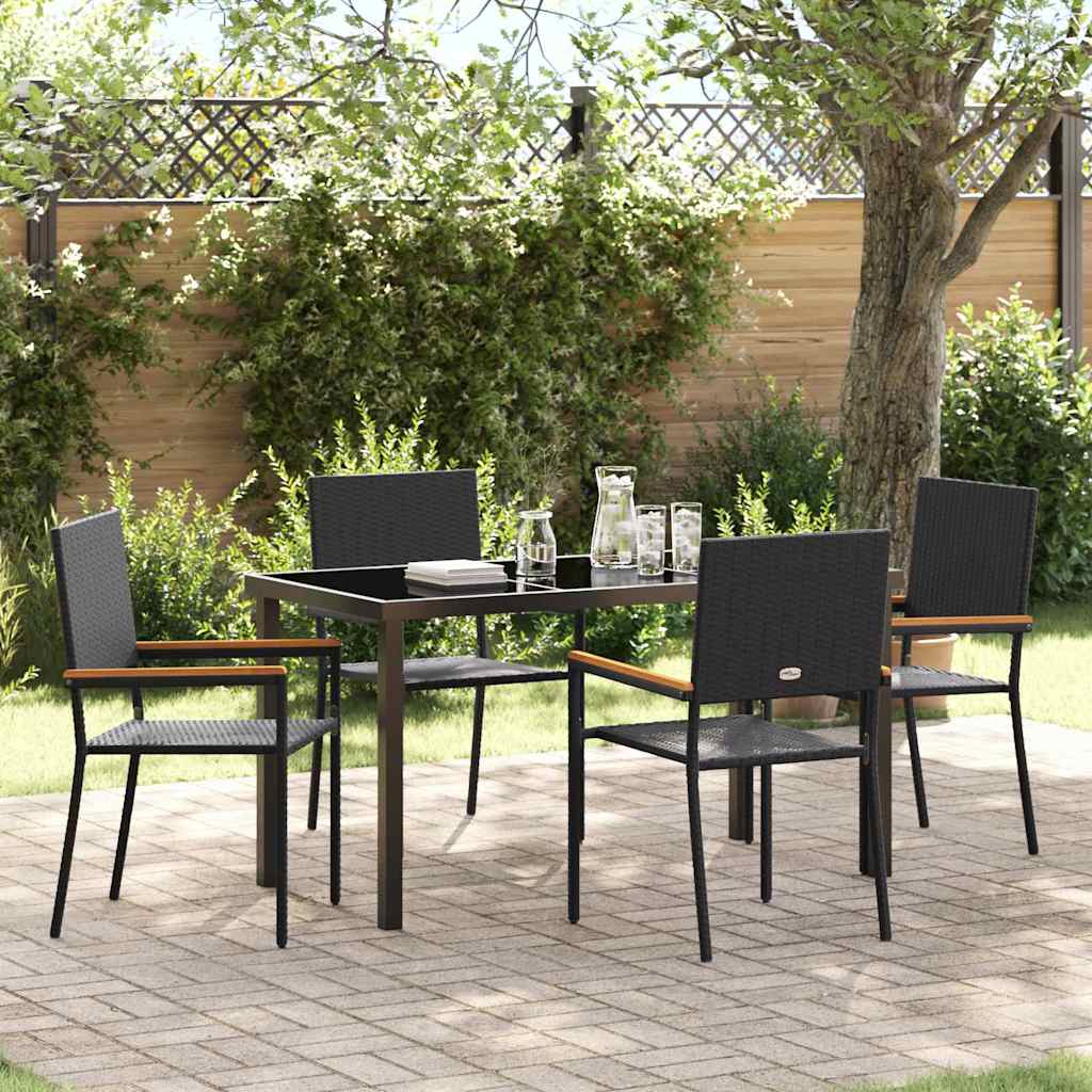 Set da Pranzo per Giardino 5 pz Nero polyrattan