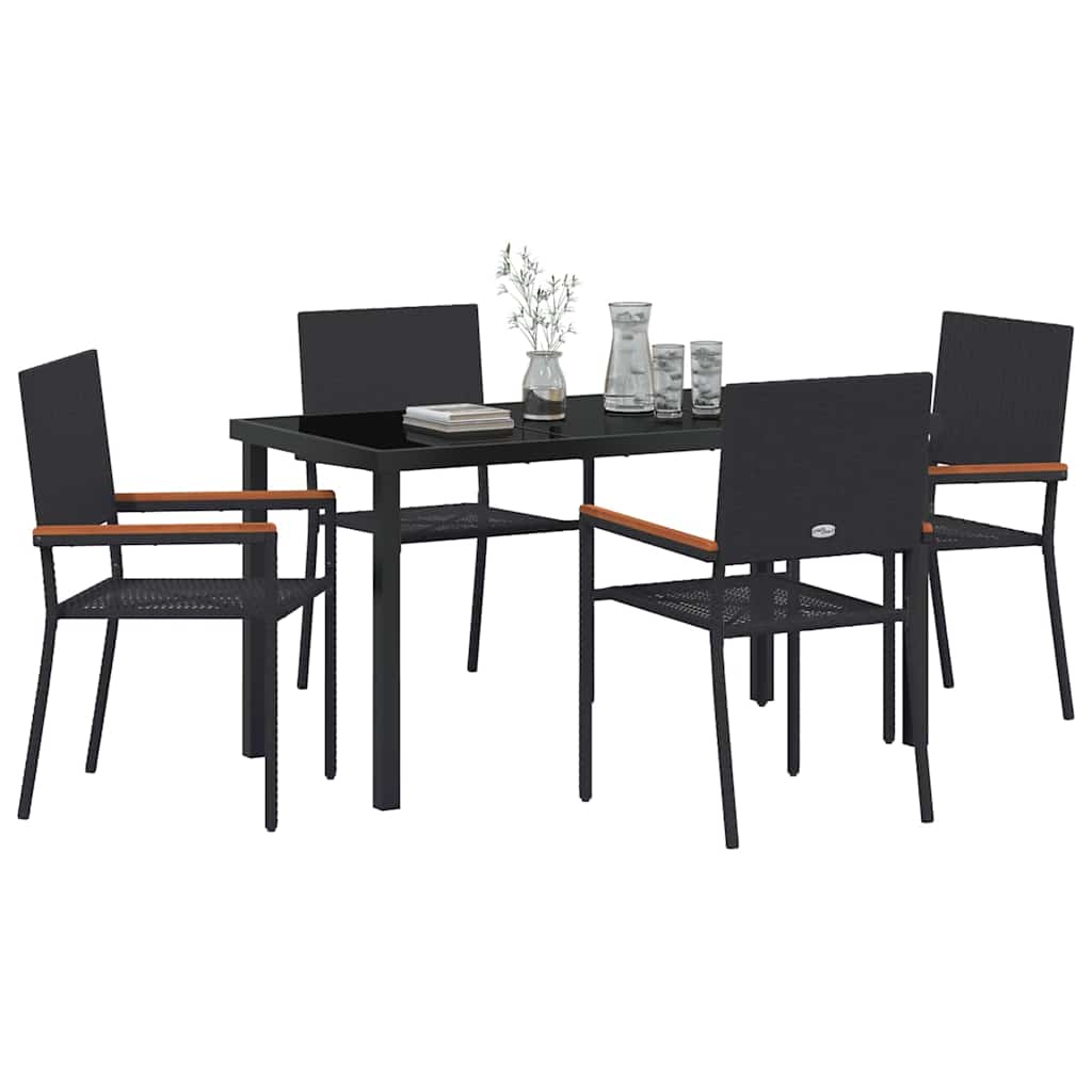 Set da Pranzo per Giardino 5 pz Nero polyrattan