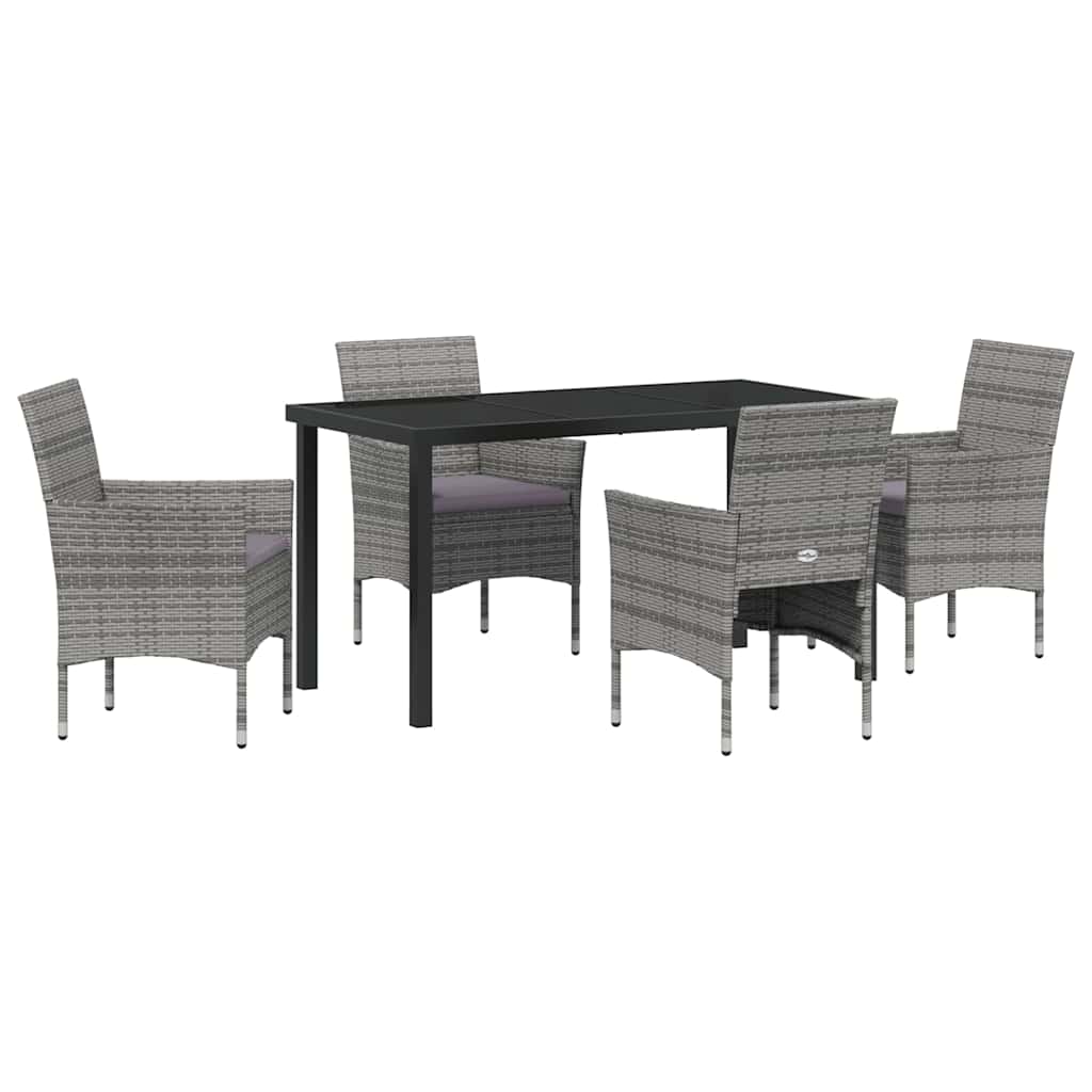 Set da Pranzo per Giardino 5 pz Grigio polyrattan