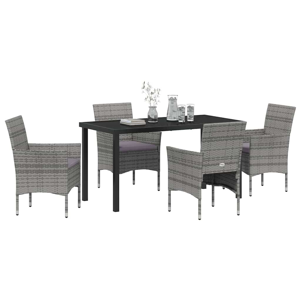 Set da Pranzo per Giardino 5 pz Grigio polyrattan