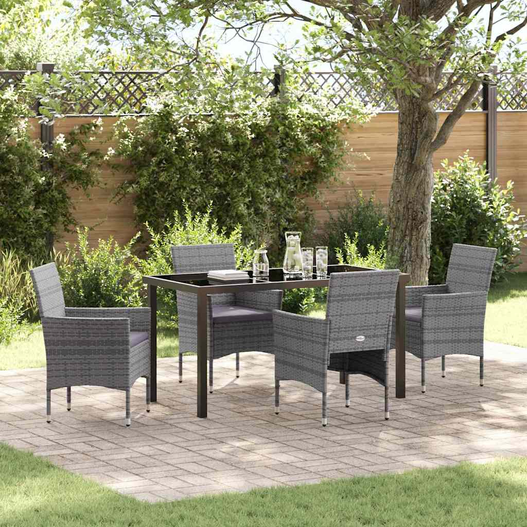 Set da Pranzo per Giardino 5 pz Grigio polyrattan