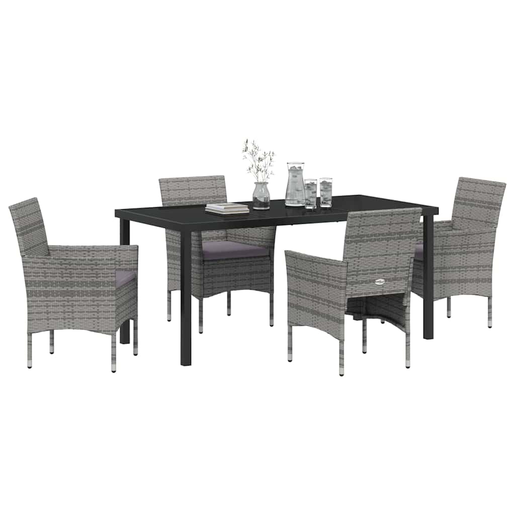 Set da Pranzo per Giardino 5 pz Grigio polyrattan