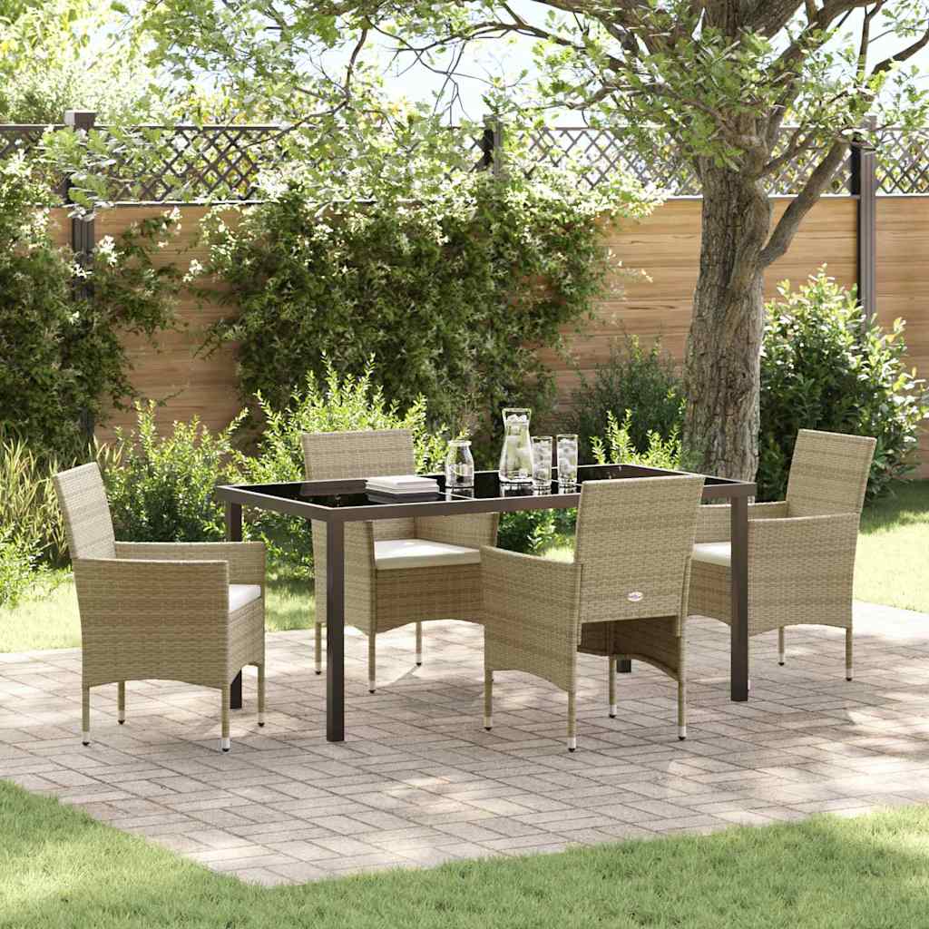 Set da Pranzo per Giardino 5 pz Beige polyrattan