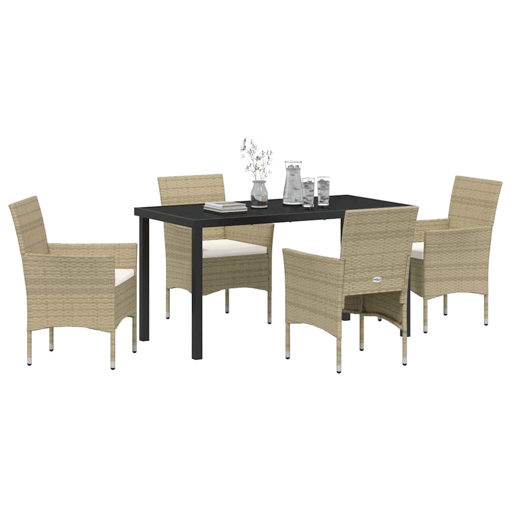 Set da Pranzo per Giardino 5 pz Beige polyrattan