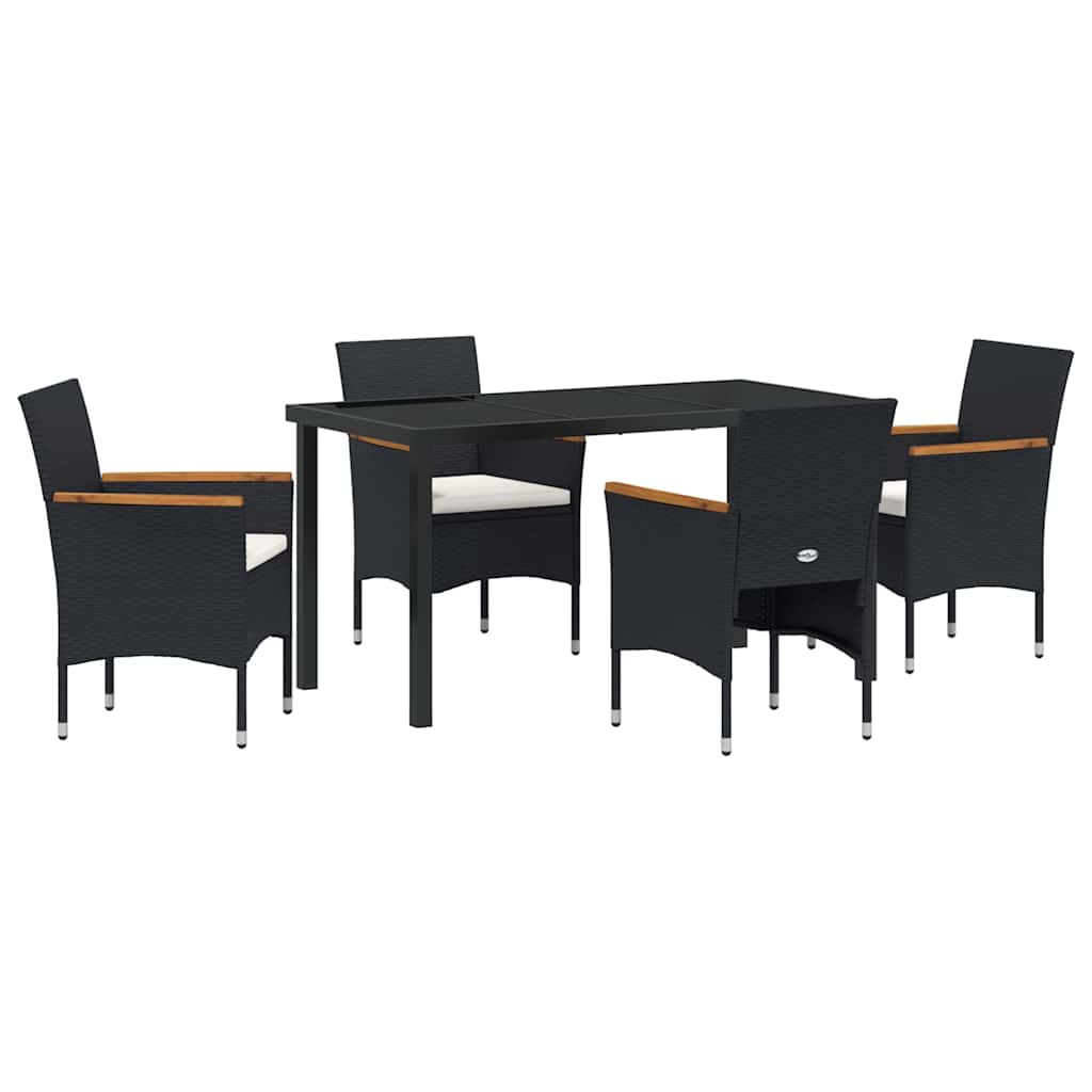 Set da Pranzo per Giardino 5 pz Nero polyrattan