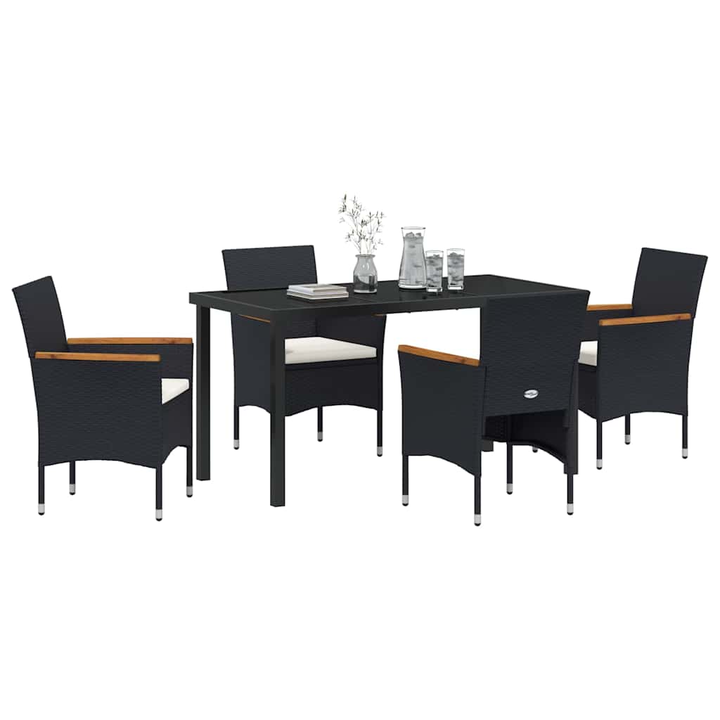 Set da Pranzo per Giardino 5 pz Nero polyrattan