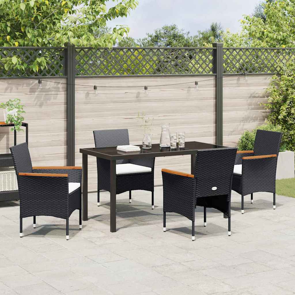 Set da Pranzo per Giardino 5 pz Nero polyrattan